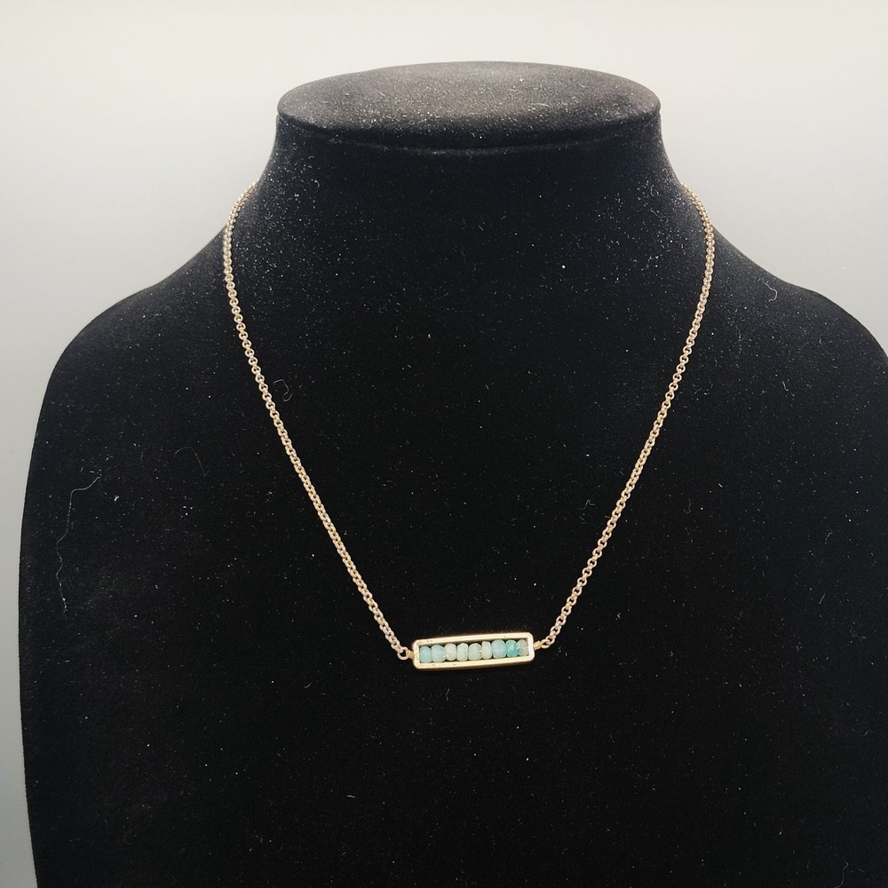 LARISSA LODEN Bar Pendant Necklace Green Bead Gold Tone Minimalist
